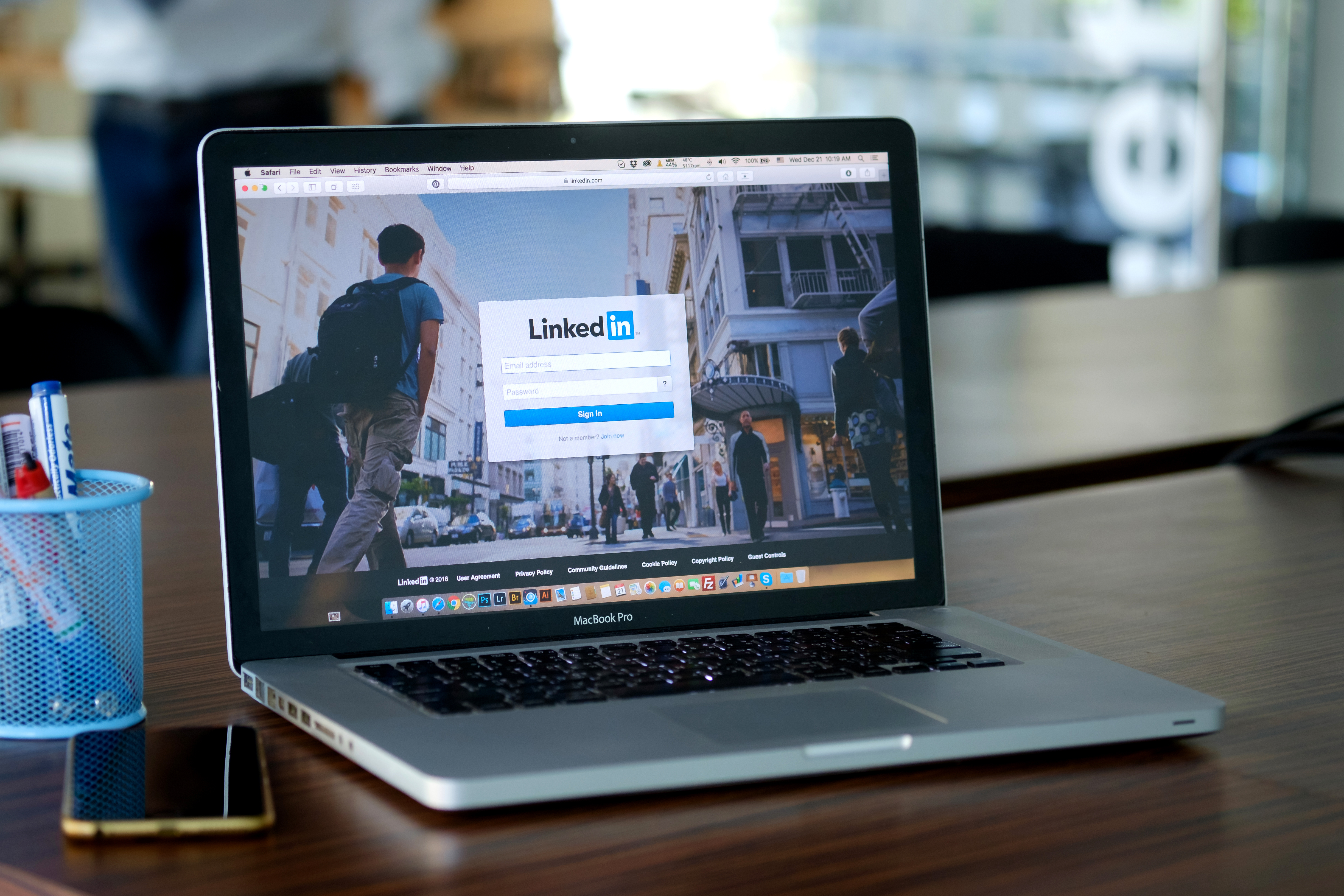 Computer with LinkedIn website on screen
